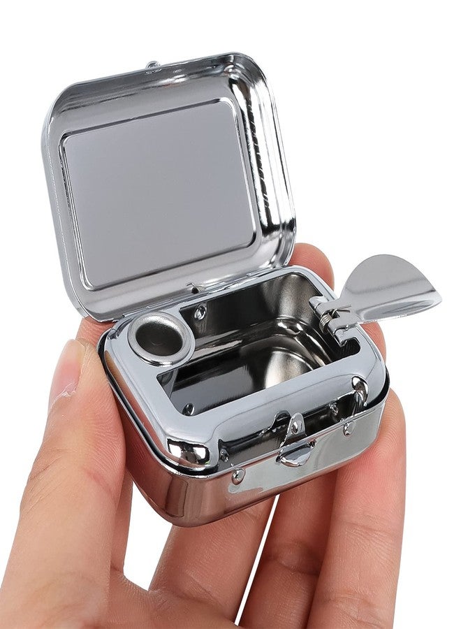 Cansybil Mini Compact Portable Ashtray, Stainless Steel Table-top Ash Tray, Creative Fashion Personality Small Car Ashtrays with Lid for Outdoor Travelling Camping - Image 3